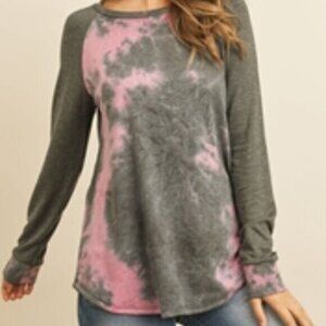 Long Sleeves Top Pink and Black Size Large